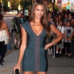 Herve Leger green bandage dress v-neck